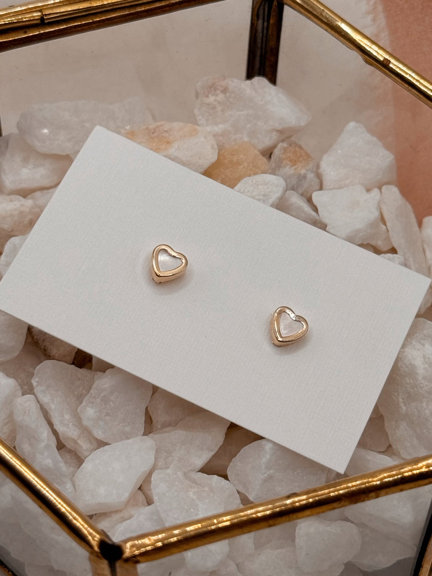 14k Solid Gold Mother of Pearl Heart Studs