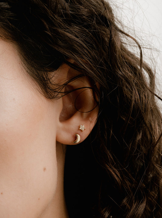 Solid Gold Moon Studs