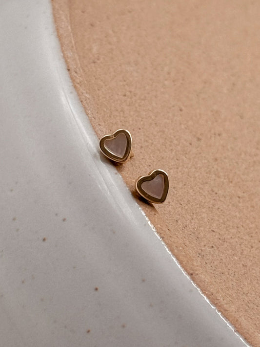 14k Solid Gold Mother of Pearl Heart Studs