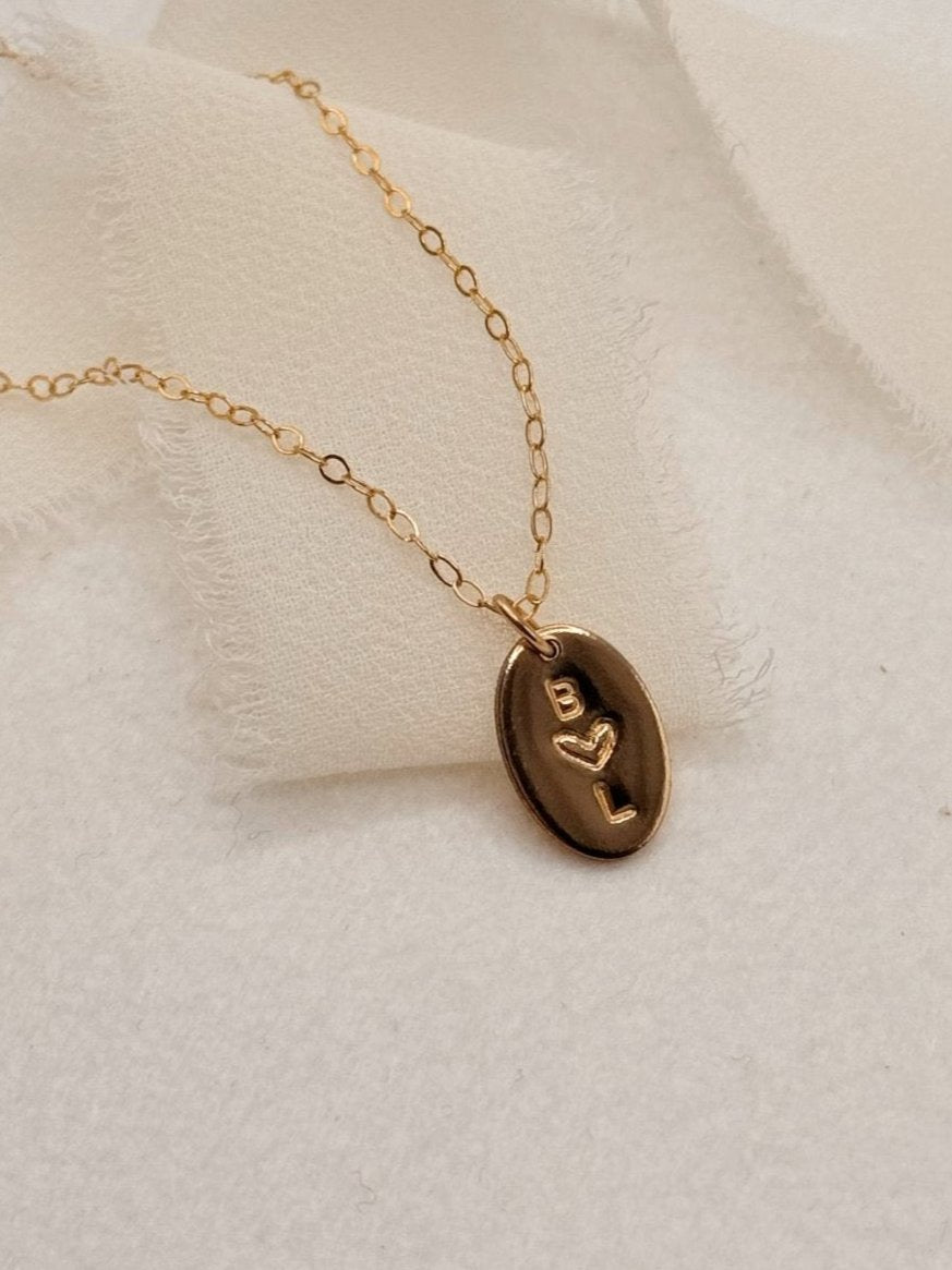 Oval Love & Initial Disc Necklace