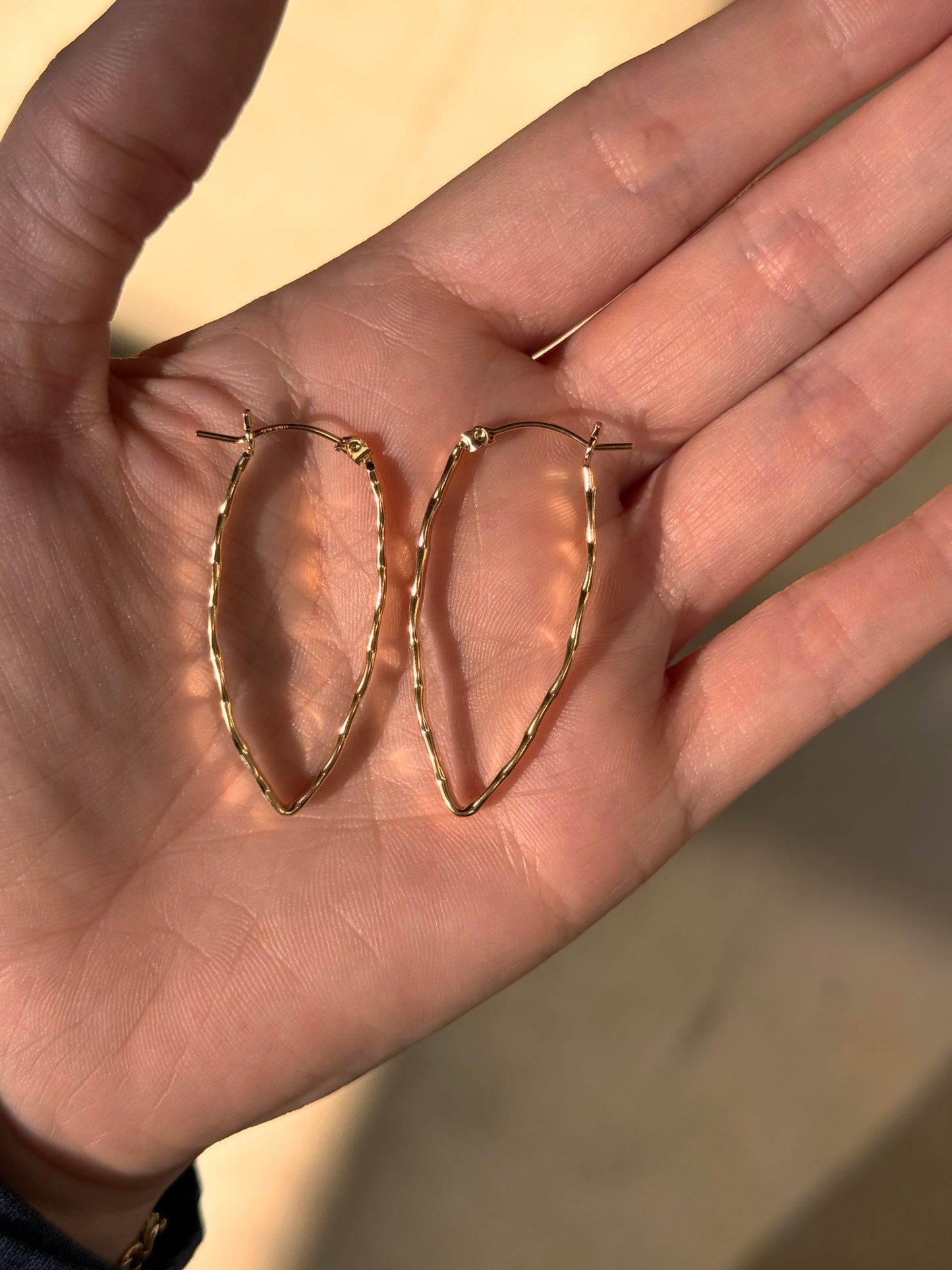 Flat Hammered Marquise Hoops