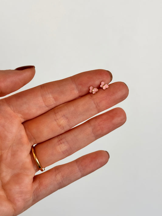 Solid Gold Pink Butterfly Studs