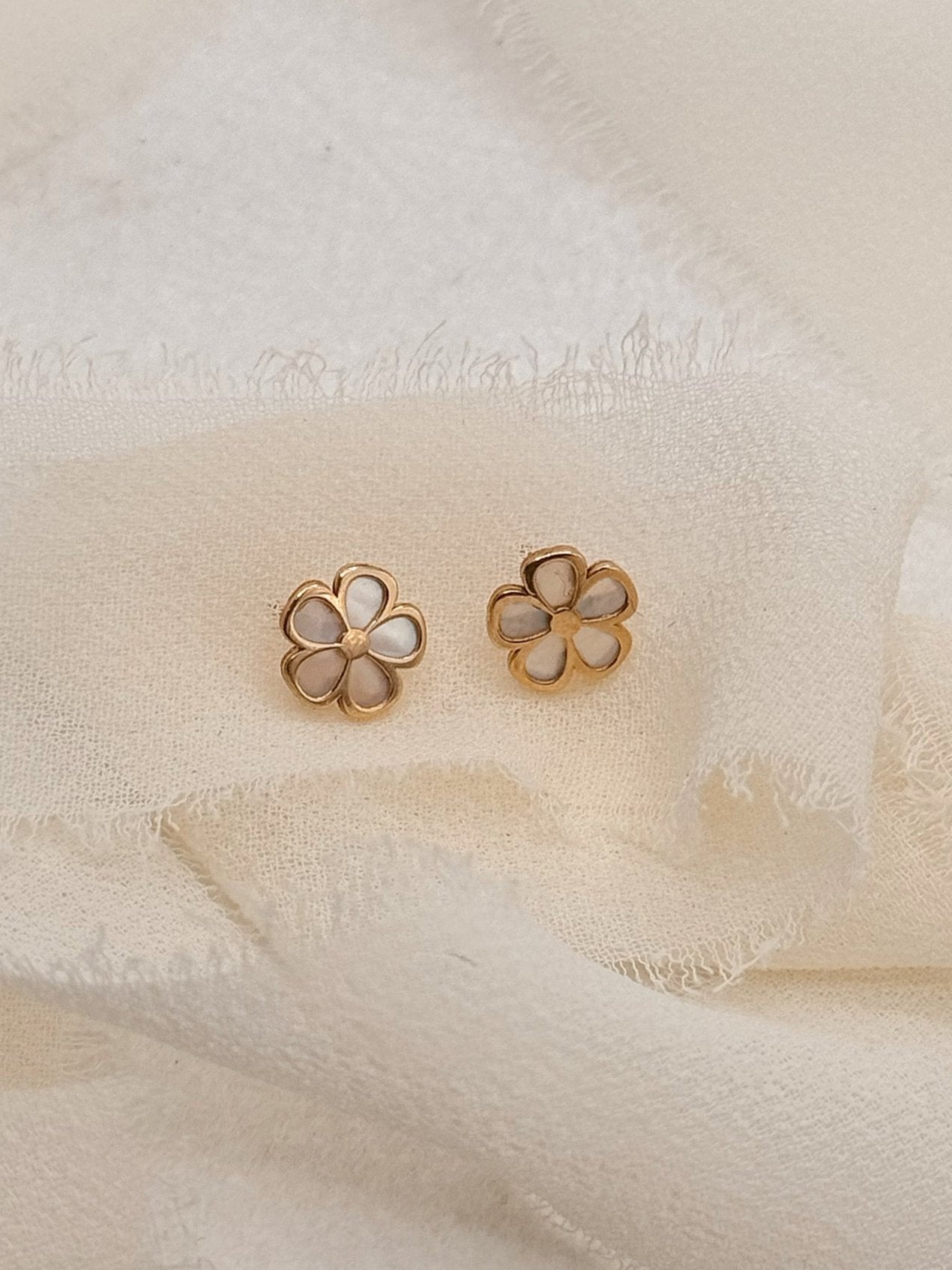 Solid Gold Mother of Pearl Flower Studs